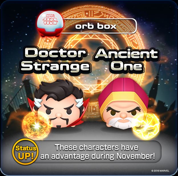 Marvel Tsum Tsum Game News! Doctor Strange and Ancient One coming to Orb box tomorrow and event to follow on Wednesday!