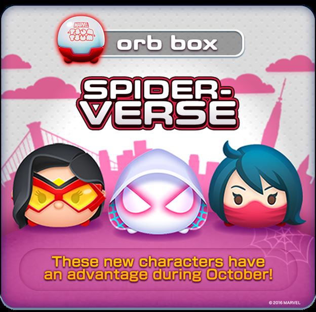 Marvel Tsum Tsum Game News! More Spider-Verse characters coming to the orb box tomorrow!