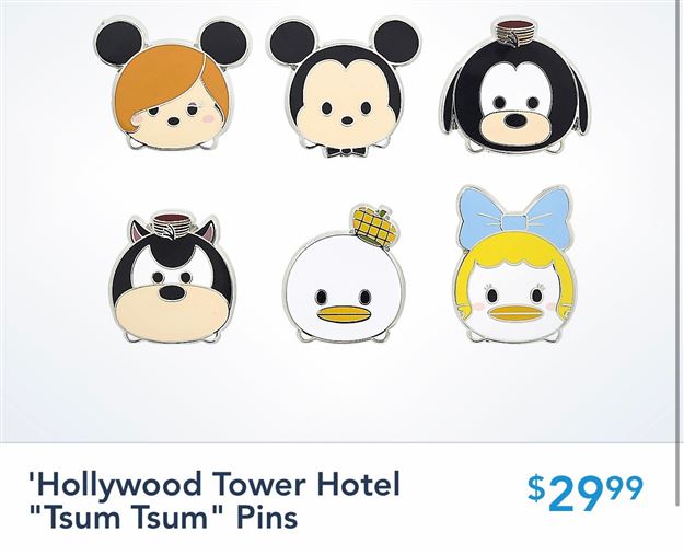Hollywood Tower Hotel Tsum Tsum Pin set now available on the Shop Parks app!