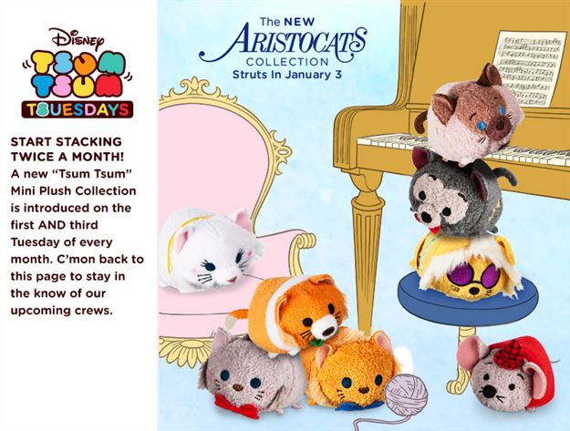 Tsum Tsum Plush News! Aristocats Tsum Tsums coming for the first Tsum Tsum Tuesday in January!