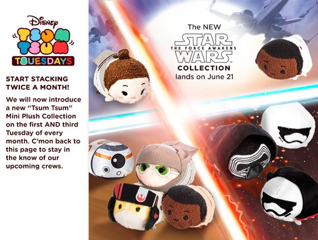 Happy Tsum Tsum Tuesday Eve! Tomorrow Star Wars: The Force Awakens Tsum Tsums will be released!